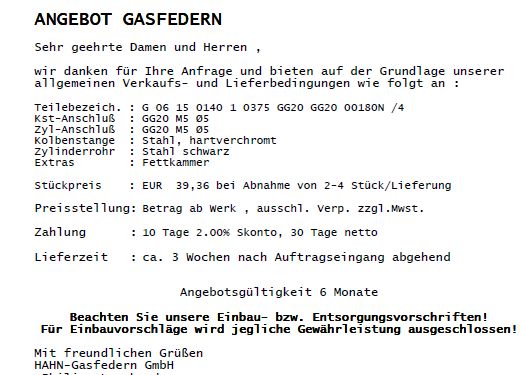 Angebot 2014 Hahn Gasfedern